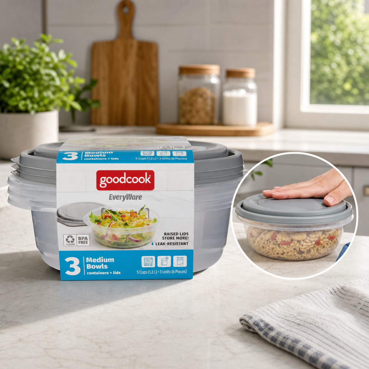 Meal Prep Container - 6 recipientes redondos de 5 tazas